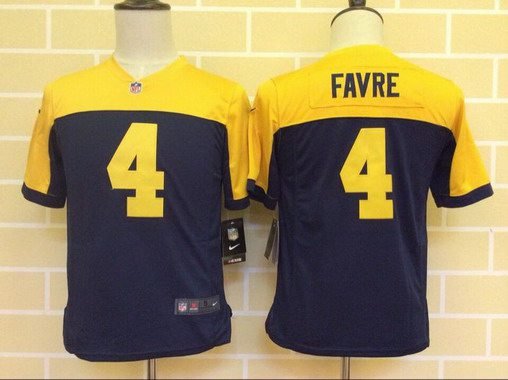 Youth Green Bay Packers #4 Brett Favre Navy Blue Gold Alternate NFL Nike Game Jersey inbean