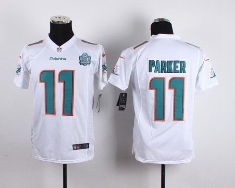 Youth Miami Dolphins #11 DeVante Parker White Road 2015 NFL 50th Patch Nike Game Jersey inbean