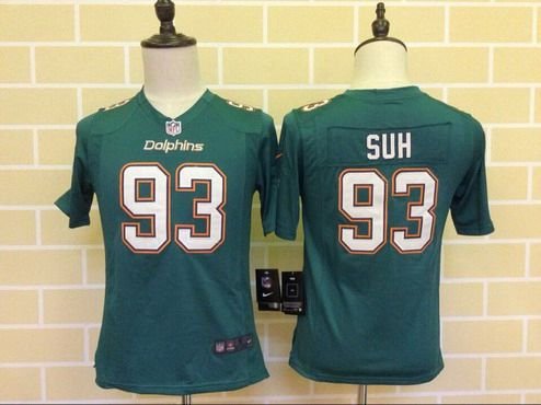 Youth Miami Dolphins #93 Ndamukong Suh Aqua Green Team Color NFL Nike Game Jersey inbean