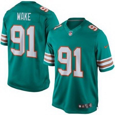 Youth Miami Dolphins #91 Cameron Wake Aqua Green Alternate 2015 NFL Nike Game Jersey inbean