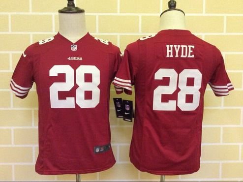 Youth San Francisco 49ers #28 Carlos Hyde Scarlet Red Team Color NFL Nike Game Jersey inbean