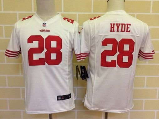 Youth San Francisco 49ers #28 Carlos Hyde White Road NFL Nike Game Jersey inbean