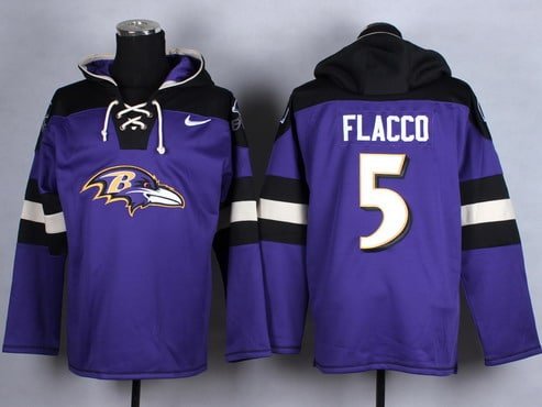 Men's Baltimore Ravens #5 Joe Flacco Purple Team Color 2014 NFL Nike Hoodie inbean