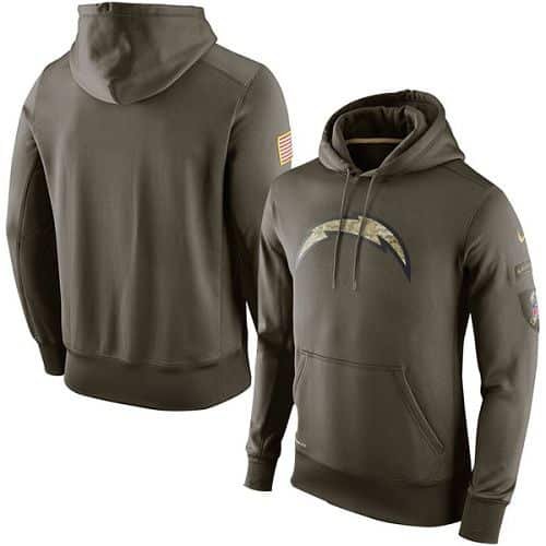 Men's San Diego Chargers Nike Olive Salute To Service KO Performance Hoodie inbean