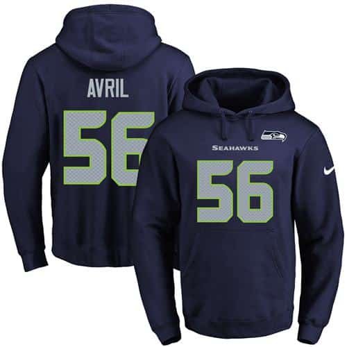 Nike Seahawks #56 Cliff Avril Navy Blue Name & Number Pullover NFL Hoodie inbean