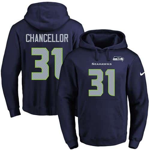 Nike Seahawks #31 Kam Chancellor Navy Blue Name & Number Pullover NFL Hoodie inbean