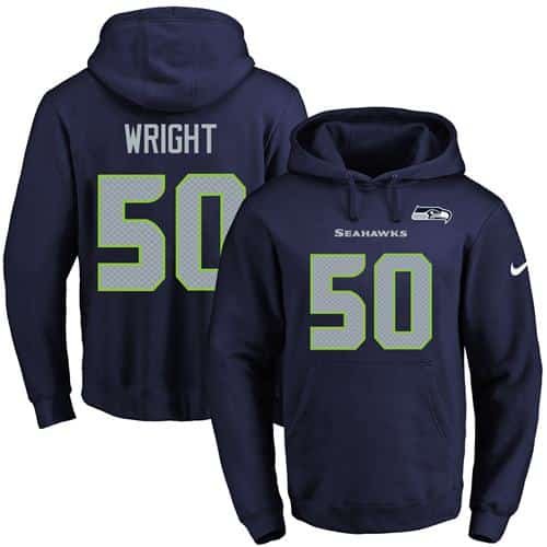 Nike Seahawks #50 K.J. Wright Navy Blue Name & Number Pullover NFL Hoodie inbean