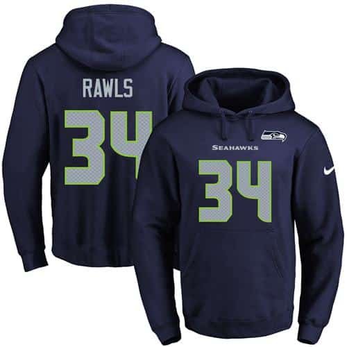 Nike Seahawks #34 Thomas Rawls Navy Blue Name & Number Pullover NFL Hoodie inbean