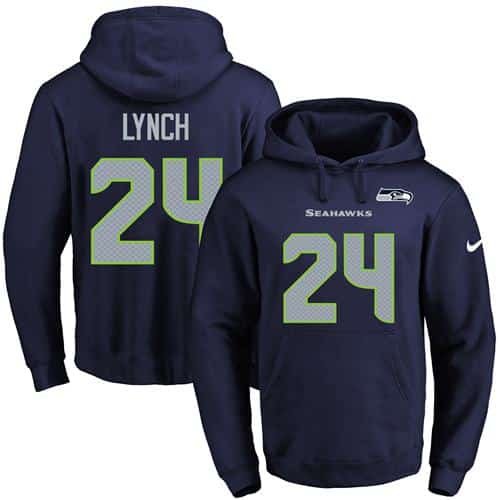 Nike Seahawks #24 Marshawn Lynch Navy Blue Name & Number Pullover NFL Hoodie inbean