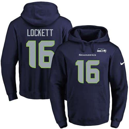 Nike Seahawks #16 Tyler Lockett Navy Blue Name & Number Pullover NFL Hoodie inbean