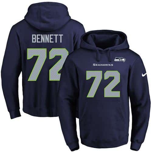 Nike Seahawks #72 Michael Bennett Navy Blue Name & Number Pullover NFL Hoodie inbean