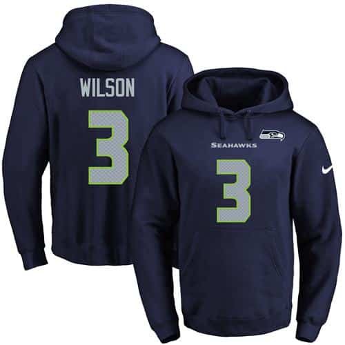 Nike Seahawks #3 Russell Wilson Navy Blue Name & Number Pullover NFL Hoodie inbean