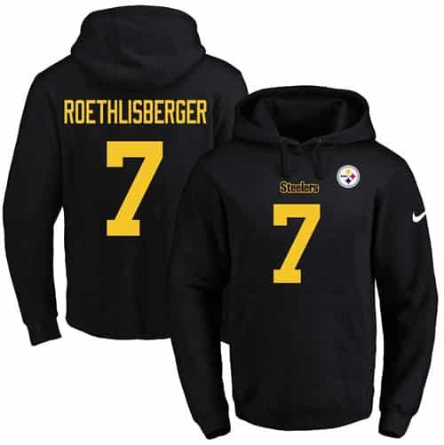 Nike Steelers #7 Ben Roethlisberger Black(Gold No.) Name & Number Pullover NFL Hoodie inbean