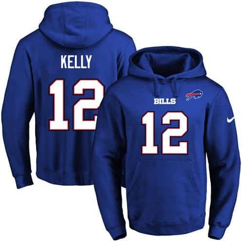 Nike Bills #12 Jim Kelly Royal Blue Name & Number Pullover NFL Hoodie inbean