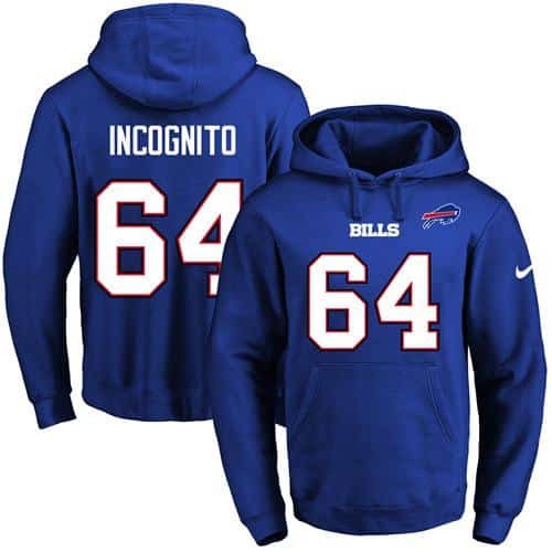 Nike Bills #64 Richie Incognito Royal Blue Name & Number Pullover NFL Hoodie inbean