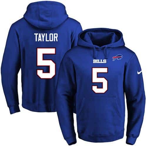 Nike Bills #5 Tyrod Taylor Royal Blue Name & Number Pullover NFL Hoodie inbean