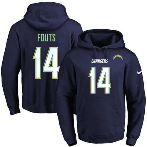 Nike Chargers #14 Dan Fouts Navy Blue Name & Number Pullover NFL Hoodie inbean