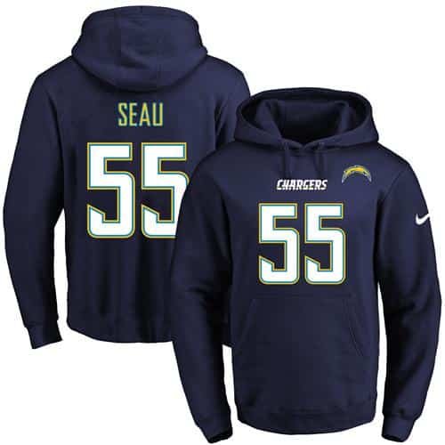 Nike Chargers #55 Junior Seau Navy Blue Name & Number Pullover NFL Hoodie inbean