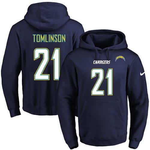 Nike Chargers #21 LaDainian Tomlinson Navy Blue Name & Number Pullover NFL Hoodie inbean