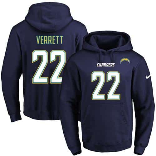 Nike Chargers #22 Jason Verrett Navy Blue Name & Number Pullover NFL Hoodie inbean