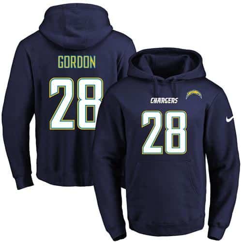 Nike Chargers #28 Melvin Gordon Navy Blue Name & Number Pullover NFL Hoodie inbean