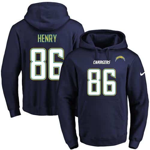 Nike Chargers #86 Hunter Henry Navy Blue Name & Number Pullover NFL Hoodie inbean