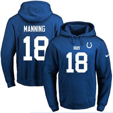 Nike Colts #18 Peyton Manning Royal Blue Name & Number Pullover NFL Hoodie inbean