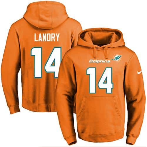 Nike Dolphins #14 Jarvis Landry Orange Name & Number Pullover NFL Hoodie inbean