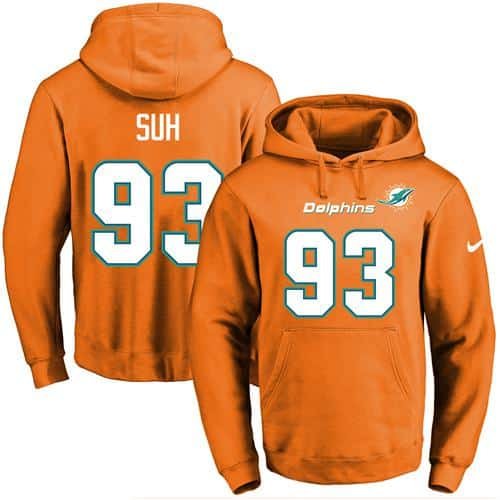 Nike Dolphins #93 Ndamukong Suh Orange Name & Number Pullover NFL Hoodie inbean