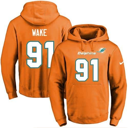 Nike Dolphins #91 Cameron Wake Orange Name & Number Pullover NFL Hoodie inbean