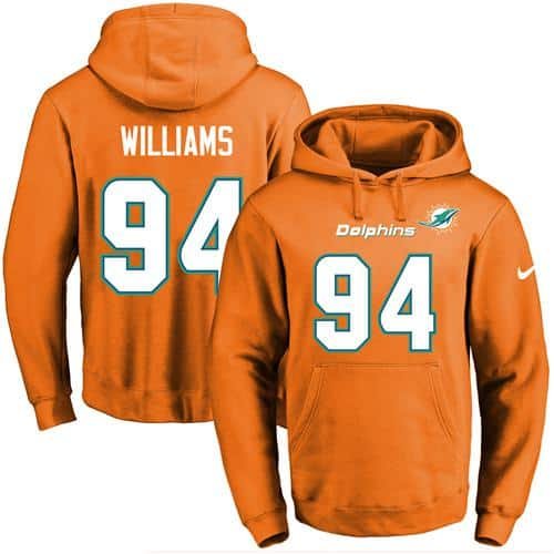 Nike Dolphins #94 Mario Williams Orange Name & Number Pullover NFL Hoodie inbean