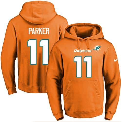 Nike Dolphins #11 DeVante Parker Orange Name & Number Pullover NFL Hoodie inbean