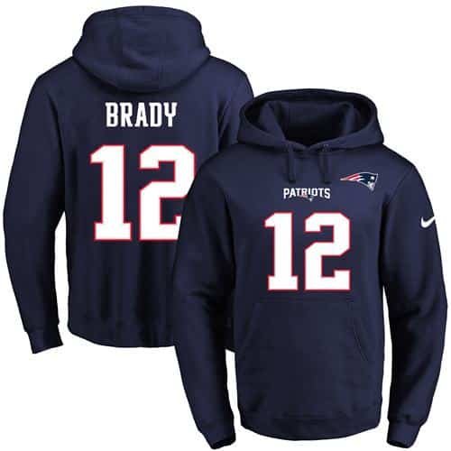 Nike Patriots #12 Tom Brady Navy Blue Name & Number Pullover NFL Hoodie inbean