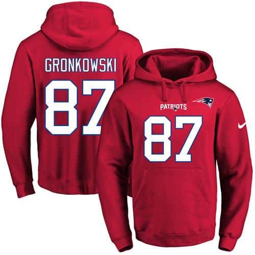 Nike Patriots #87 Rob Gronkowski Red Name & Number Pullover NFL Hoodie inbean