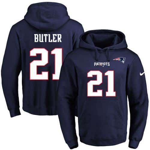 Nike Patriots #21 Malcolm Butler Navy Blue Name & Number Pullover NFL Hoodie inbean