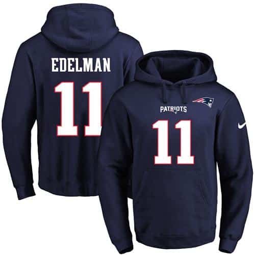 Nike Patriots #11 Julian Edelman Navy Blue Name & Number Pullover NFL Hoodie inbean