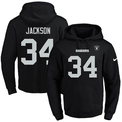 Nike Raiders #34 Bo Jackson Black Name & Number Pullover NFL Hoodie inbean