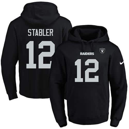 Nike Raiders #12 Kenny Stabler Black Name & Number Pullover NFL Hoodie inbean