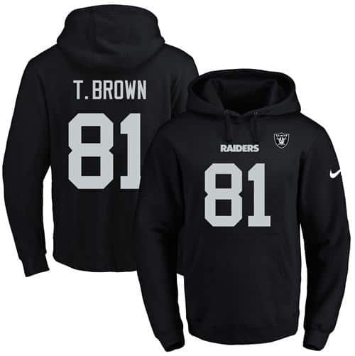 Nike Raiders #81 Tim Brown Black Name & Number Pullover NFL Hoodie inbean