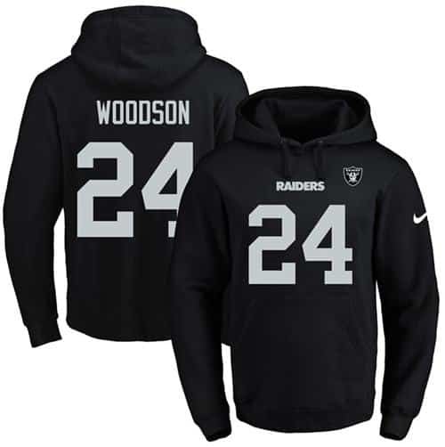 Nike Raiders #24 Charles Woodson Black Name & Number Pullover NFL Hoodie inbean