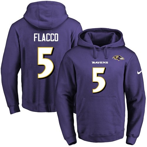 Nike Ravens #5 Joe Flacco Purple Name & Number Pullover NFL Hoodie inbean