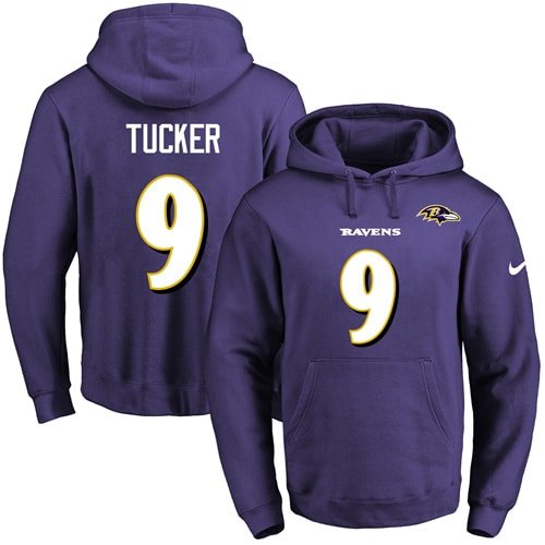 Nike Ravens #9 Justin Tucker Purple Name & Number Pullover NFL Hoodie inbean