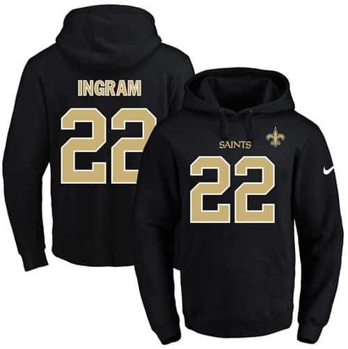 Nike Saints #22 Mark Ingram Black Name & Number Pullover NFL Hoodie inbean