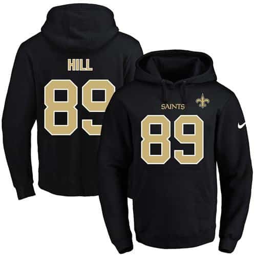 Nike Saints #89 Josh Hill Black Name & Number Pullover NFL Hoodie inbean