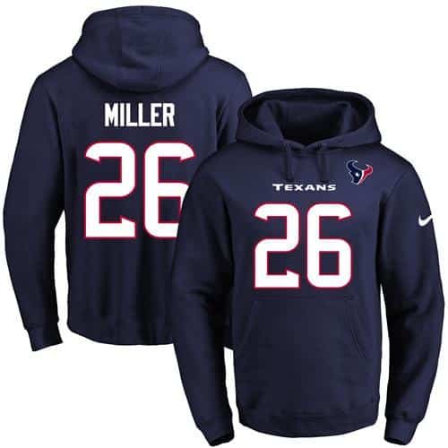 Nike Texans #26 Lamar Miller Navy Blue Name & Number Pullover NFL Hoodie inbean