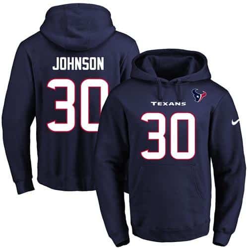 Nike Texans #30 Kevin Johnson Navy Blue Name & Number Pullover NFL Hoodie inbean