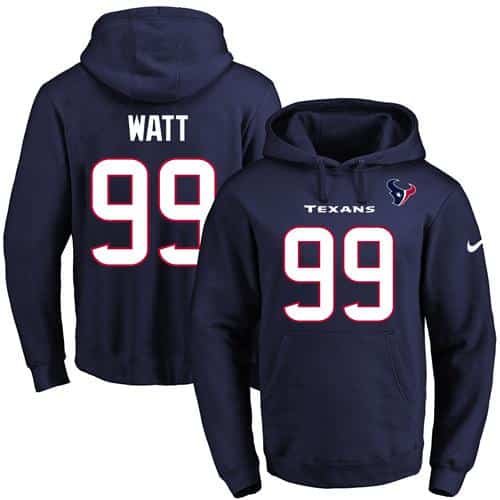 Nike Texans #99 J.J. Watt Navy Blue Name & Number Pullover NFL Hoodie inbean