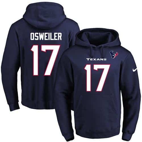 Nike Texans #17 Brock Osweiler Navy Blue Name & Number Pullover NFL Hoodie inbean