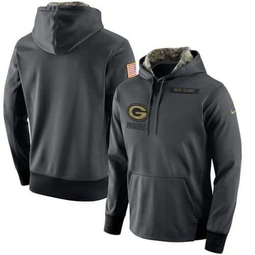 Men's Green Bay Packers Nike Anthracite Salute to Service Player Performance Hoodie inbean