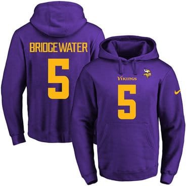 Nike Vikings #5 Teddy Bridgewater Purple(Gold No.) Name & Number Pullover NFL Hoodie inbean